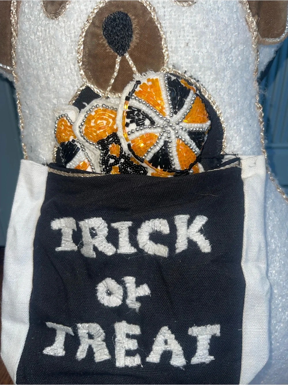 Trick or Treat Halloween Dog Ghost Pillow - White and Black NWOT